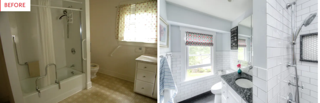 before and after, bathroom, remodeling, new, renovated, lighter